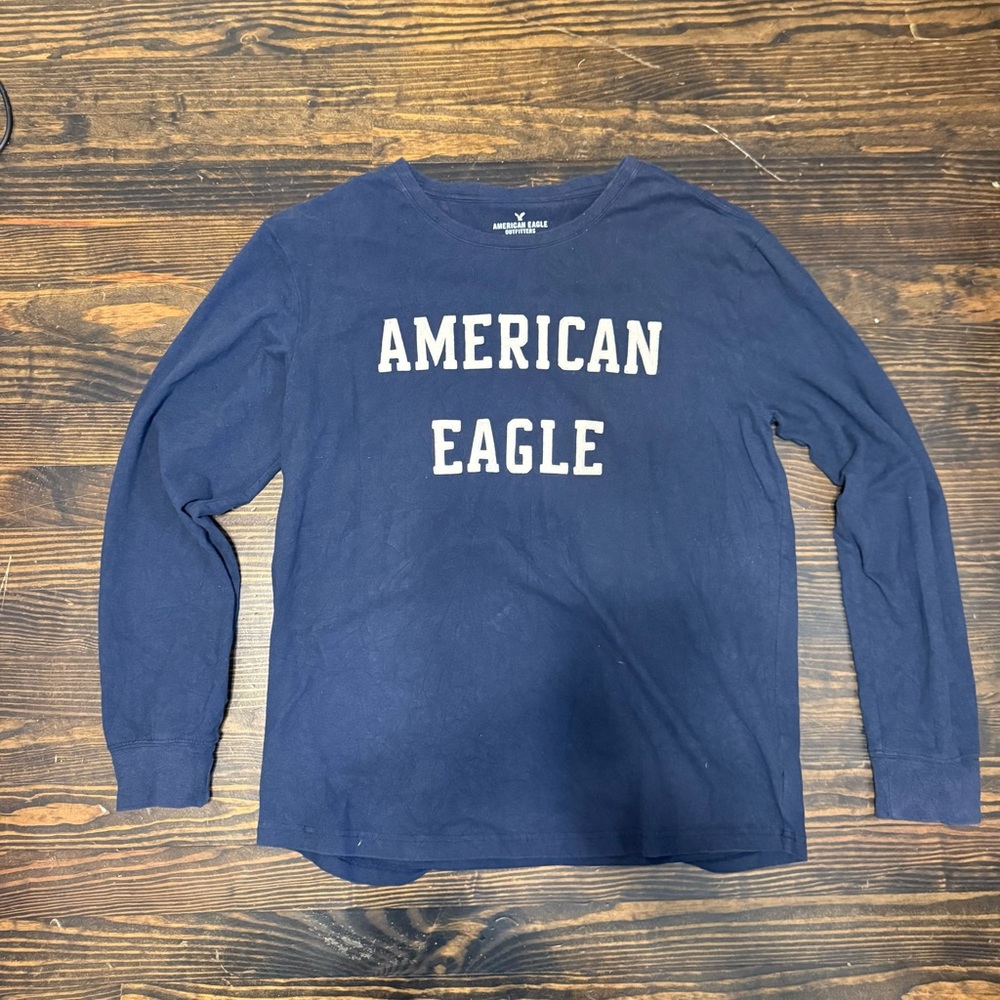 American Eagle Outfitters Navy Blue Long Sleeve Shirt with White Logo
